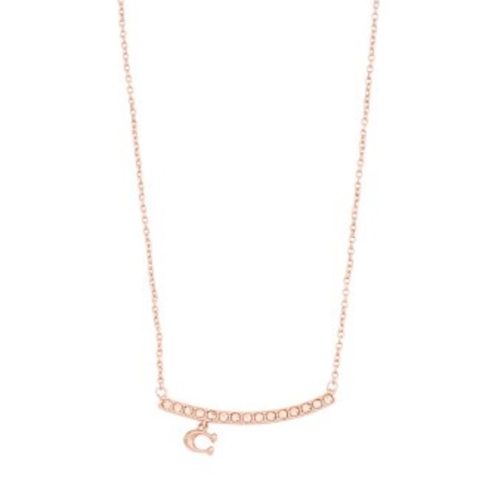 NWT Coach Pave Bar Charm Necklace in Rose Gold MSRP $88